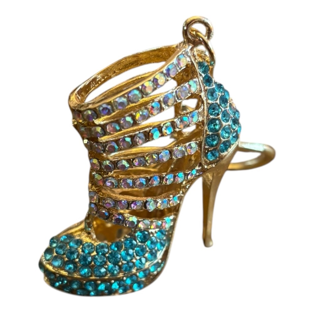 Strappy Blue High Heel Purse Charm Keychain